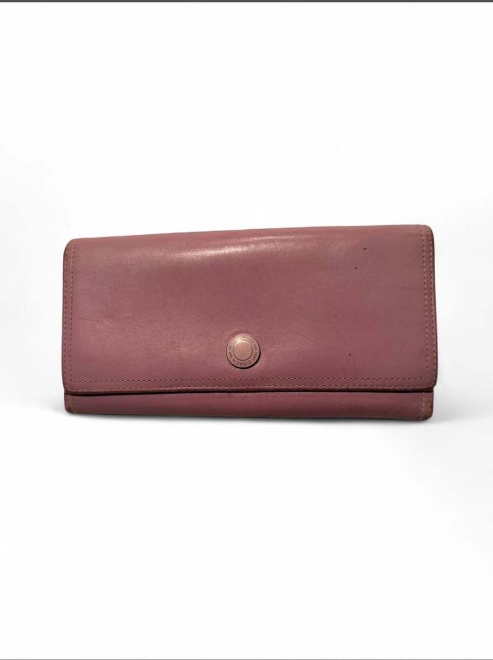 Coach Pink Leather Long Wallet with Snap Closure